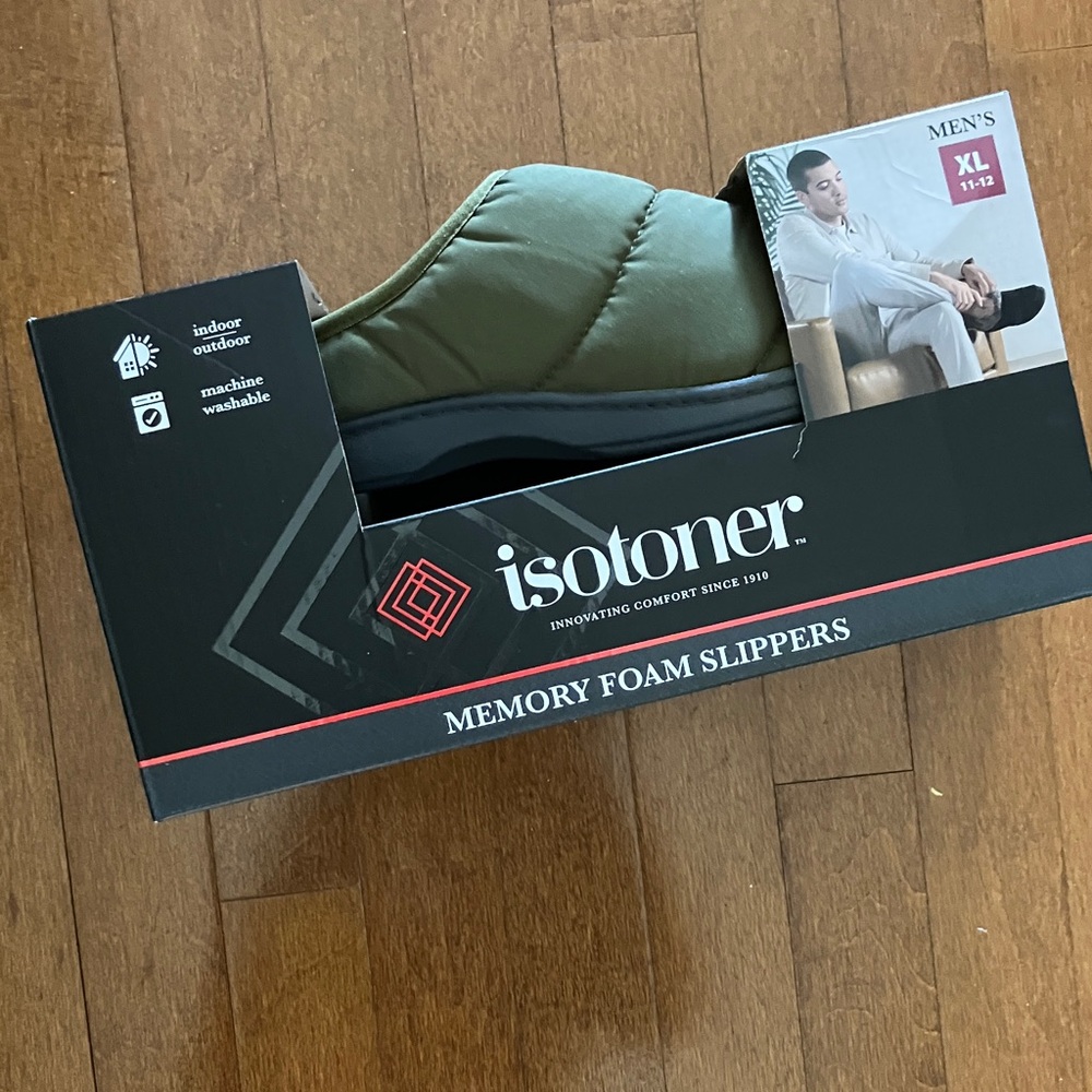 Isotoner Men's Olive Memory Foam Slippers